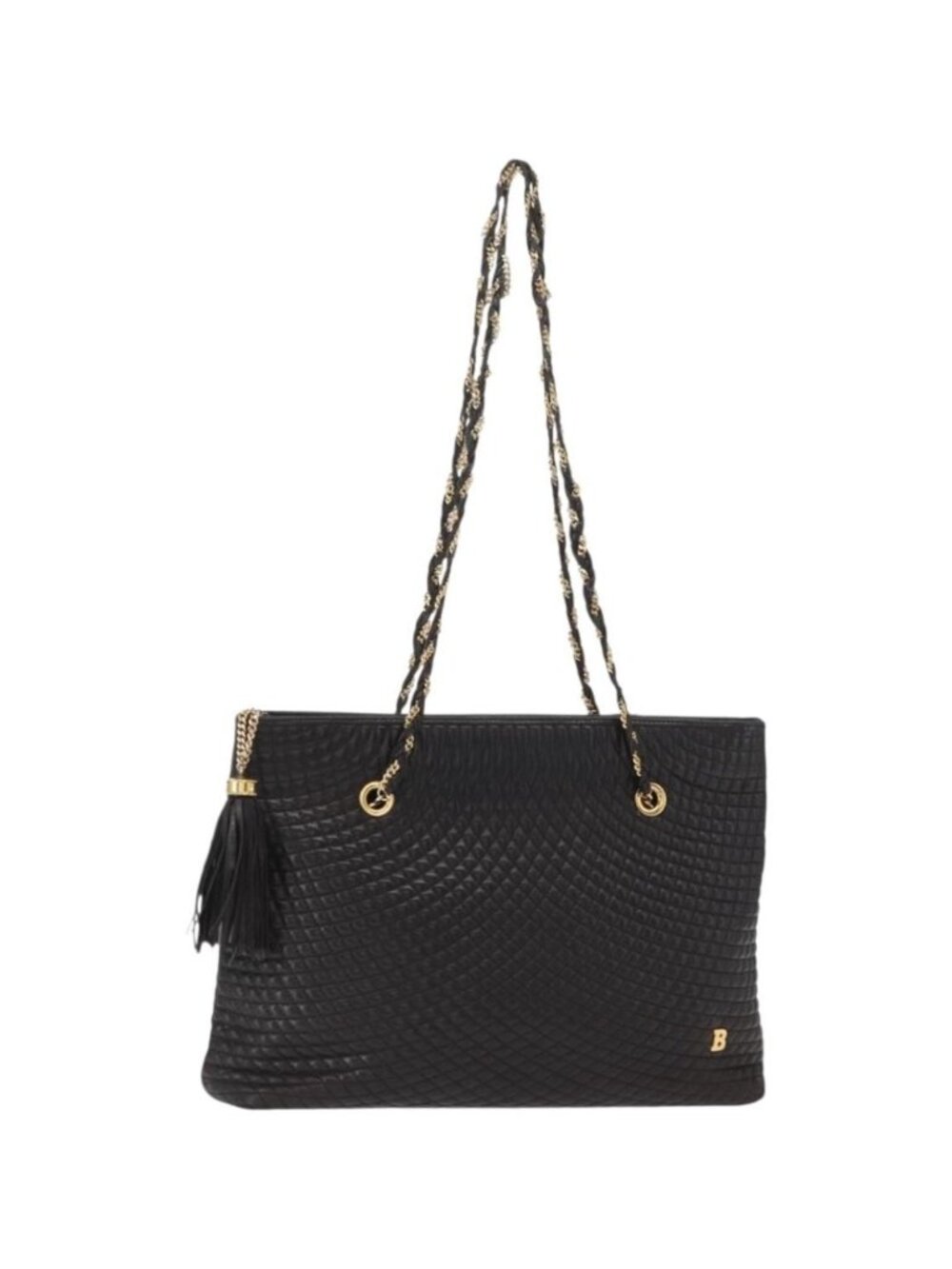 BALLY Chain Shoulder Bag Leather Black Gold